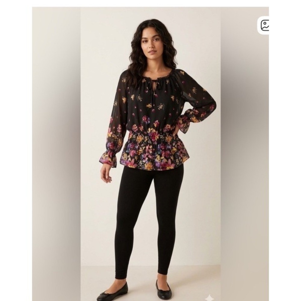 Mushkay Sienna Rose Sheer Floral Peplum Top | Whimsigoth Boho Blouse | Medium